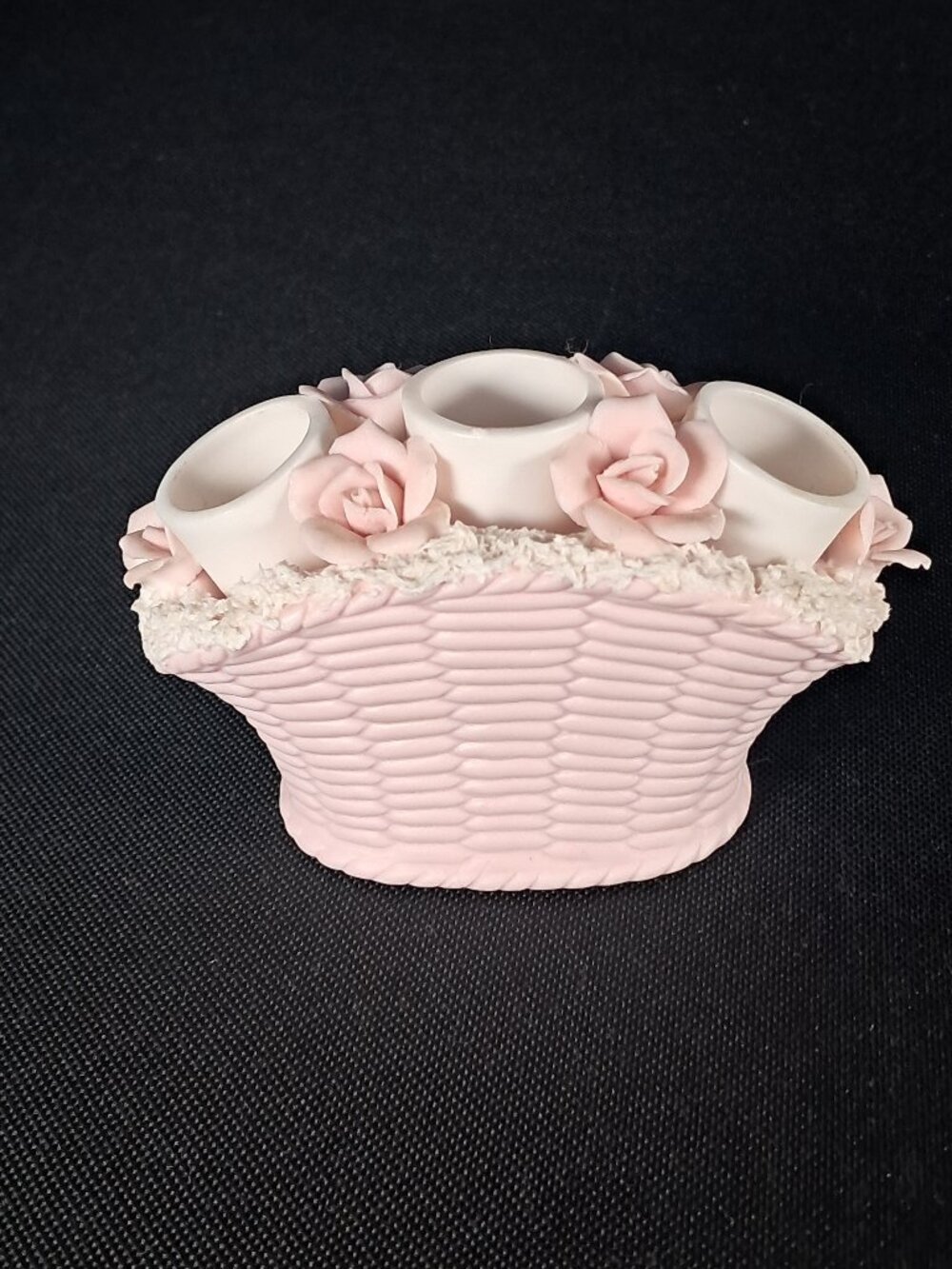 Rare I.W. Rice Japan Porcelain Vanity Top Lipstick Holder Basket Design Roses